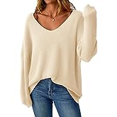 GKBK Women's Oversized Sweaters V Neck Off The Shoulder Sweater Long Sleeve Pullover Loose Fit Spring Clothes Fashion Outfits