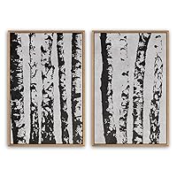 SIGNWIN 2 Piece Framed Canvas Wall Art Black and White Flowers Canvas Prints Home Artwork Decoration for Living Room,Bedroom - 16