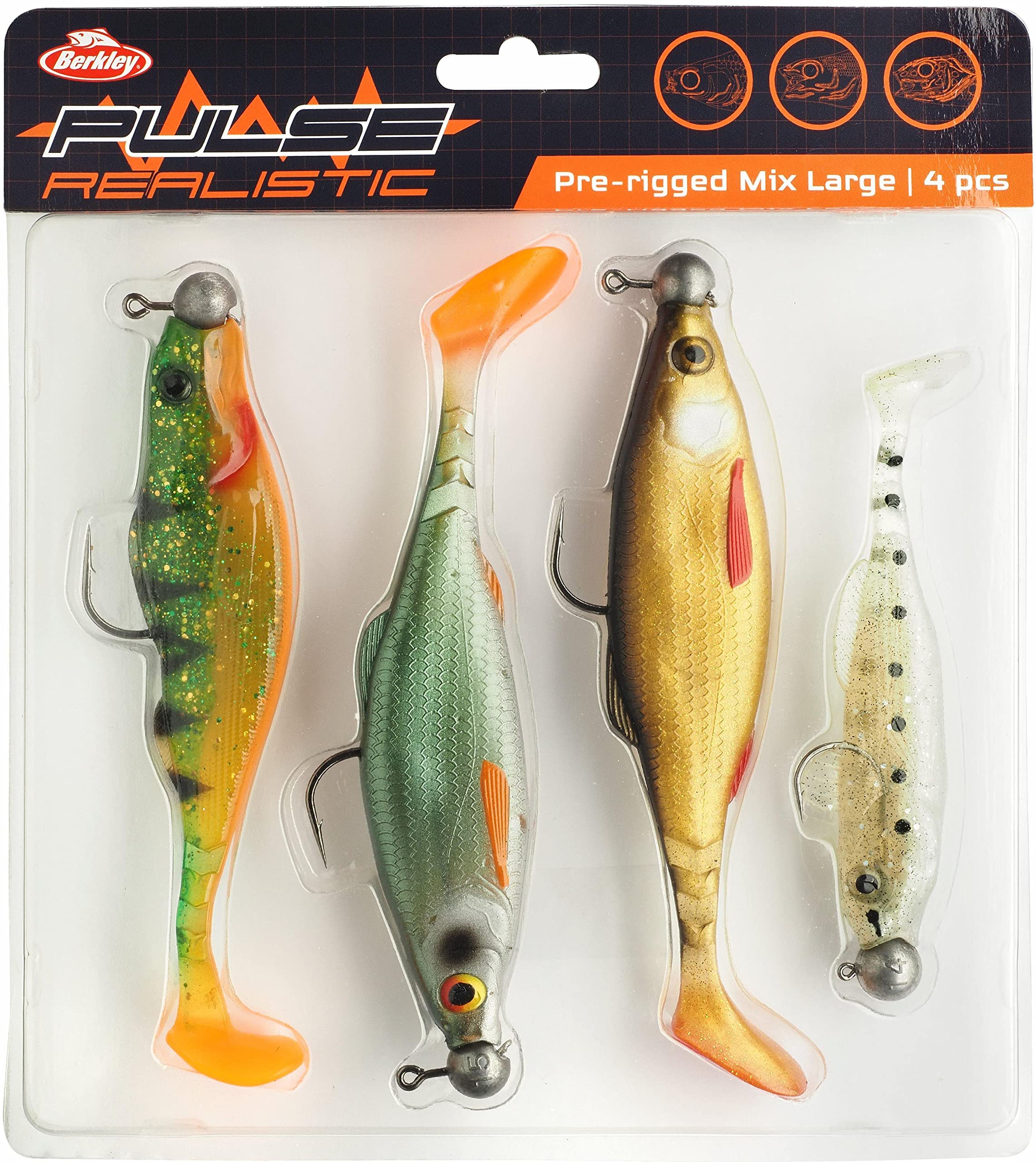 Berkley Pulse Realistic Mix, Fishing Hook, Soft Lures, PredatorFishing, Ideal for Catching Pike, Perch and Zander, Chosen by Berkley Pro Anglers, Great Gift For Lure Anglers, Unisex, Assorted, Large