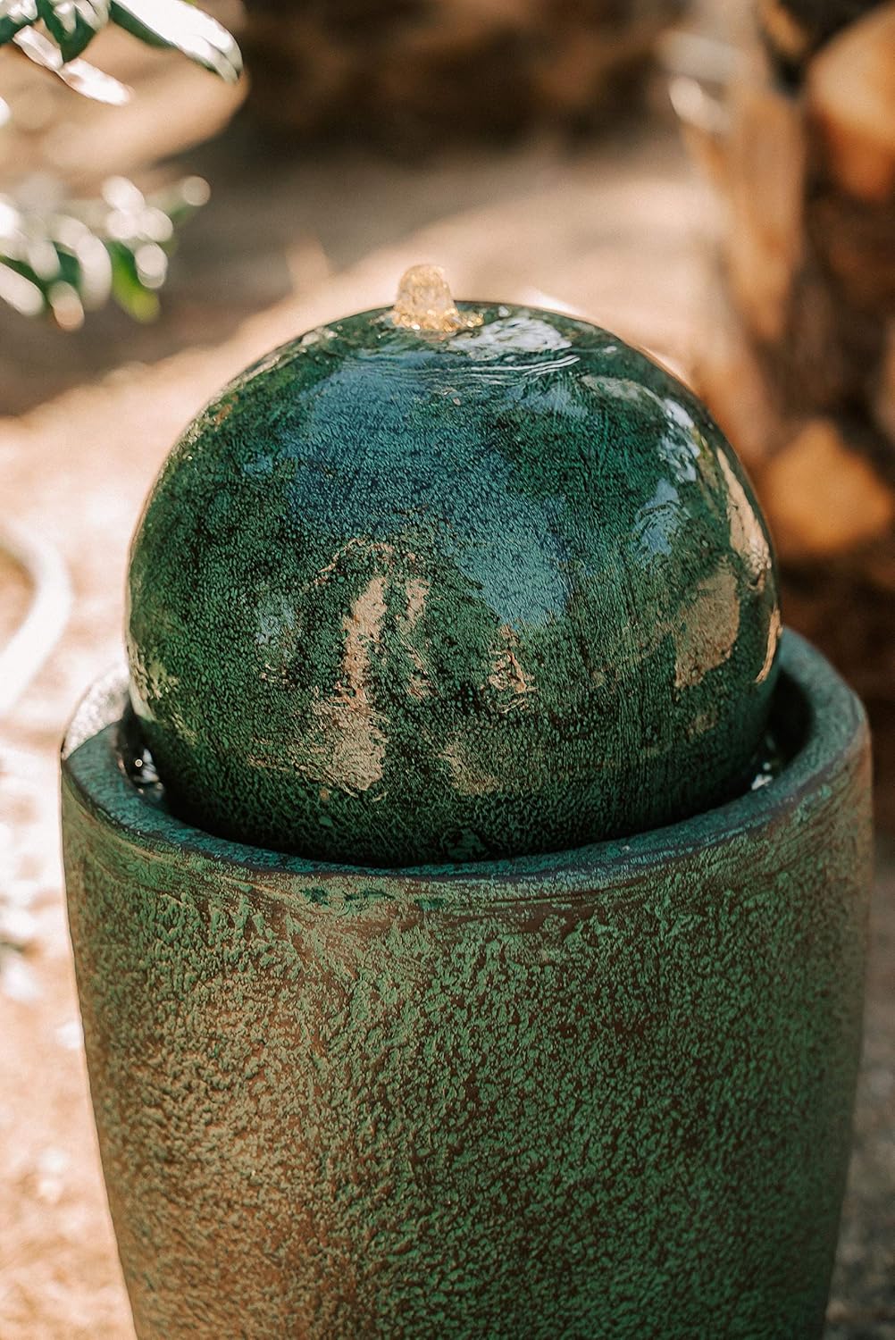 XBrand GE2612FTGN Modern Stone Textured Round Sphere Water Fountain w/LED Lights Indoor/Outdoor Décor, Green: Garden & Outdoor