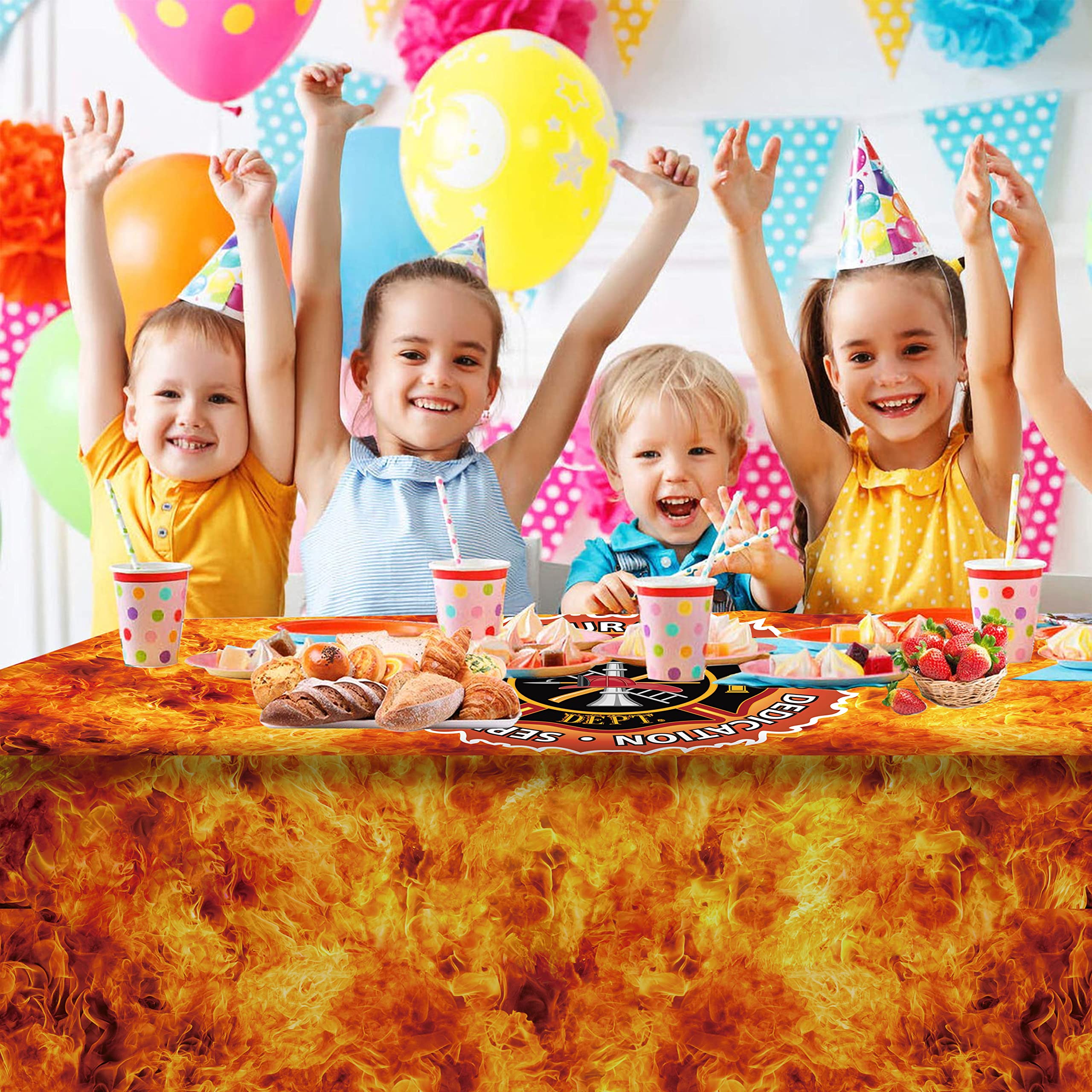 YiiiGoood 1pc Oxford Cloth Fireman Firefighter Theme Tablecover Fire Engine Fire Truck Birthday Tablecloth Police Party Table Decorations for Birthday Supplies Party Decoration