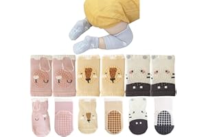 QXQTER Toddler Baby Knee Pads and Socks for Crawling for Baby Boys Girls with Grips Anti-Slip Knee Protector - 6 Pair