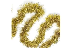 Allgala Gold Tinsel Garland, 50 Feet Christmas Metallic Foil Tinsel Garland Decoration for Holiday Tree Walll Rail Home Office Event Fall Thanksgiving Decoration