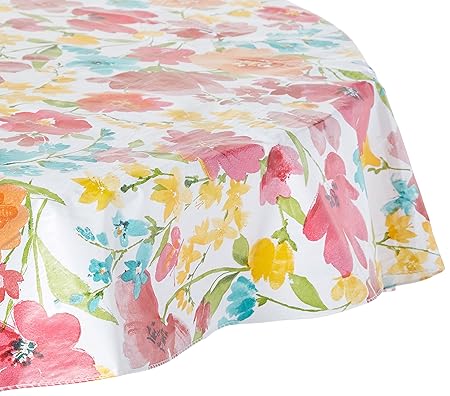 Elrene Home Fashions 39321MLT Vinyl Picnic Outdoor Tablecloth/Umbrella Hole/Flannel Backing, 70 Round Umbrella Hole