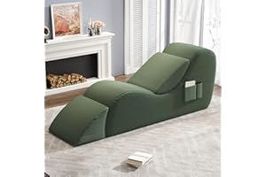 YVDNHP Yoga Chairs for Adults, Ergonomic Chaise Lounge Chair Indoor with Side Pocket, Lumbar Pillow, Ottoman, Yoga Chair Perfect for Stretching, Relaxation, Exercise, Used in Bedroom, Living Room, Green