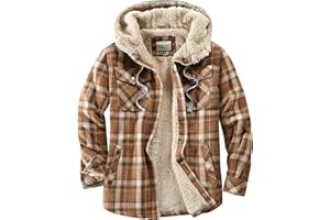 Shawnda Men's Sherpa Hooded Flannel Jacket Cotton Button Down Shirt Jacket Plaid