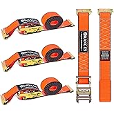 ORANGEE 4 Pack E Track Ratchet Strap 4500lb Breaking Strength for Container, Cargo Vans, Trailer Load Hi Visible Neon Orange Color