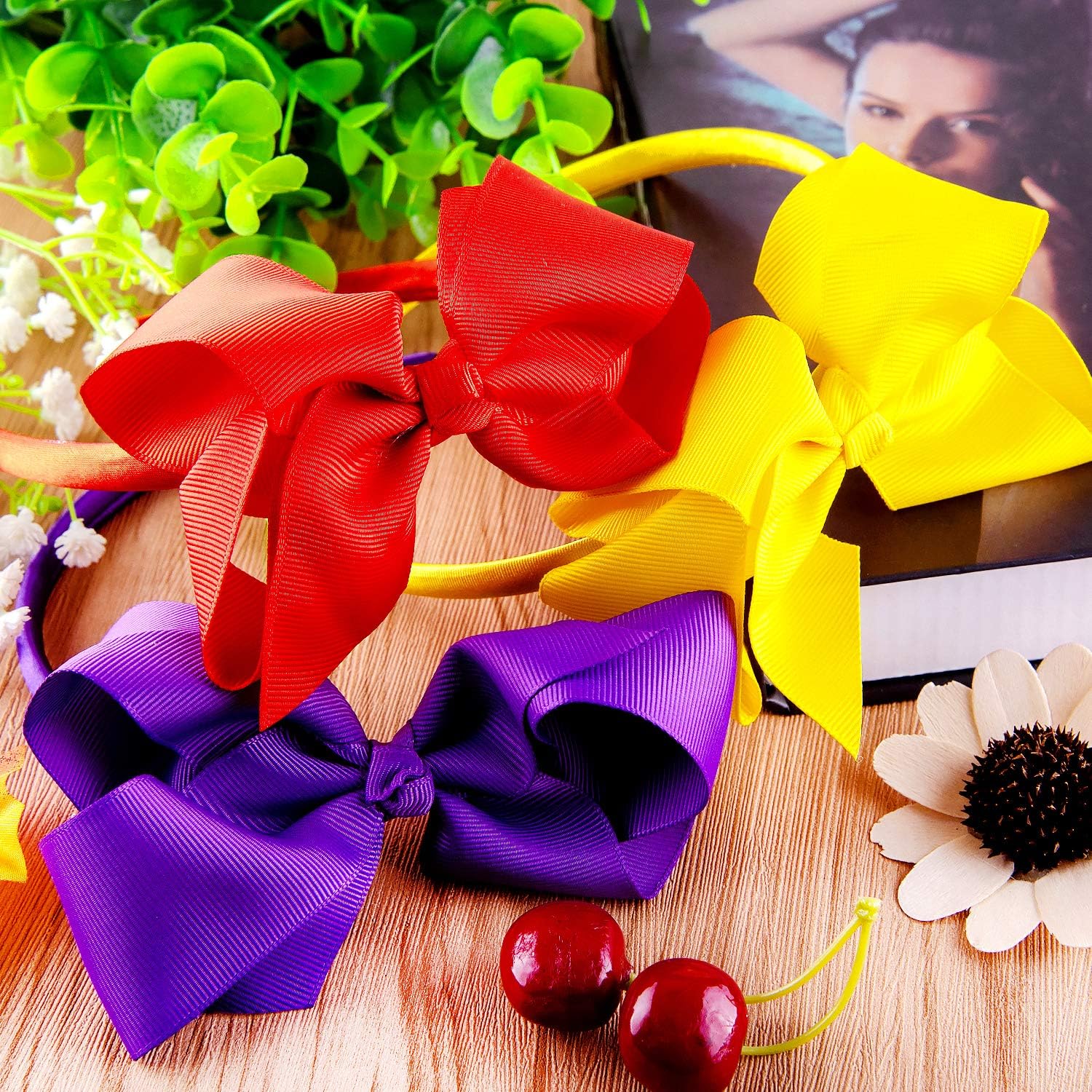 SIQUK 12 Pieces Headbands with Bow Boutique Grosgrain Ribbon Bow Headband for Girls 12 Colours, Multi-colored, 1 count (Pack of 12) - Image 5