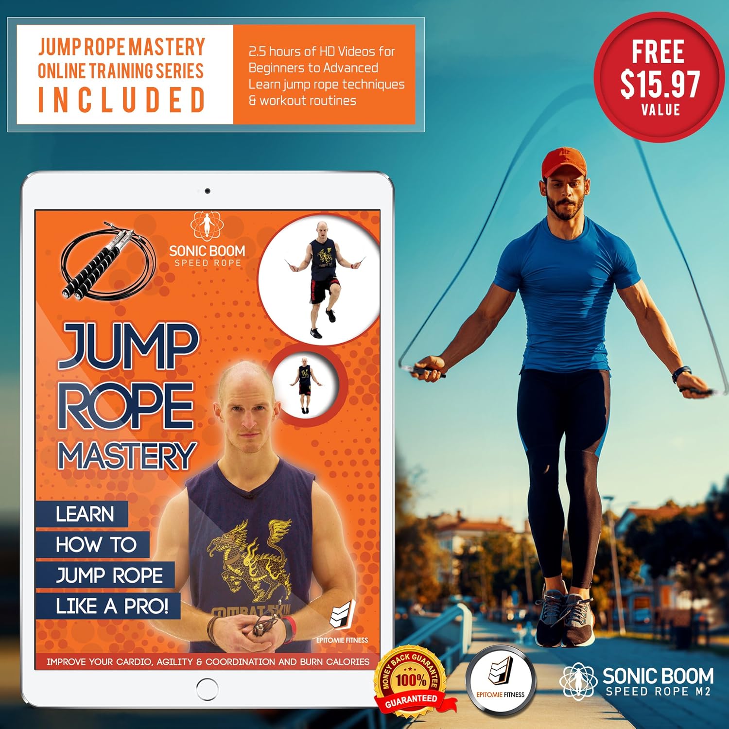 Sonic Boom M2 High Speed Jump Rope - Patent Pending Self-Locking, Screw-Free Design – Weighted, 360 Degree Spin, Silicone Grip with 2 Speed Rope Cables for Home Workout, & More : Sports & Outdoors