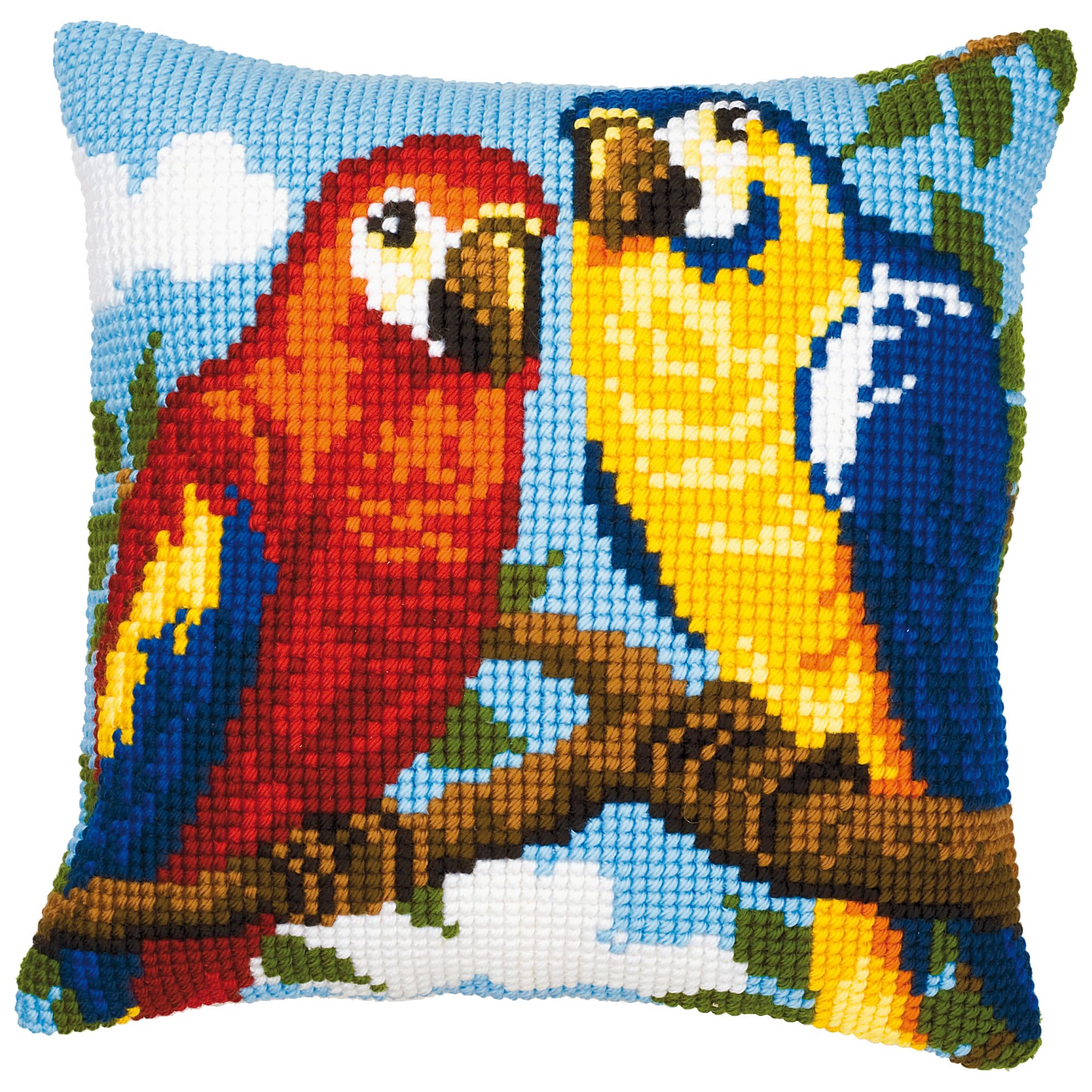 Vervaco Parrots Cross Stitch Cushion, Multi-Colour
