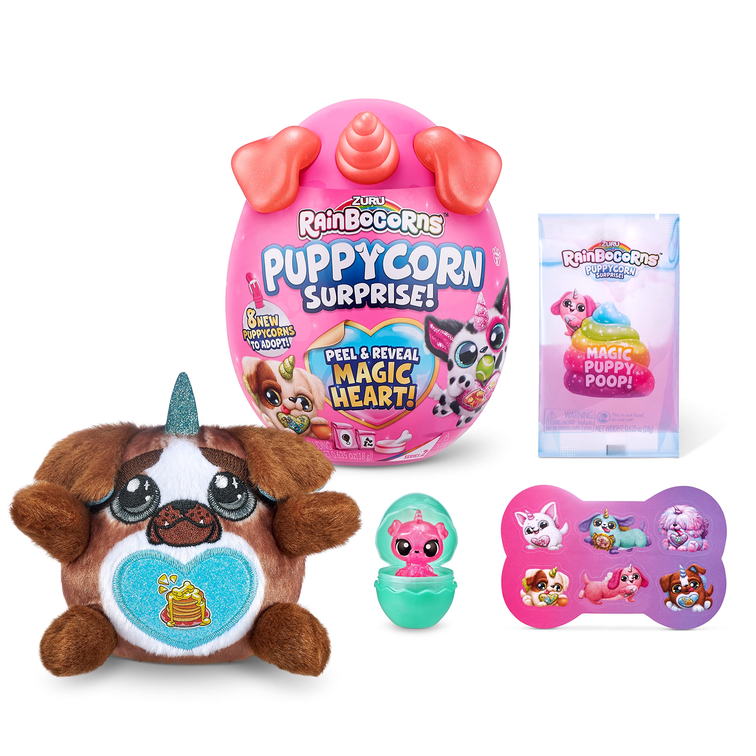 Rainbocorns Sparkle Heart Surprise, Puppycorn Series 2, Badger the Pug - Collectible Plush - 7 Layers of Surprises, Peel and Reveal Heart, Ages 3+ โ image 1