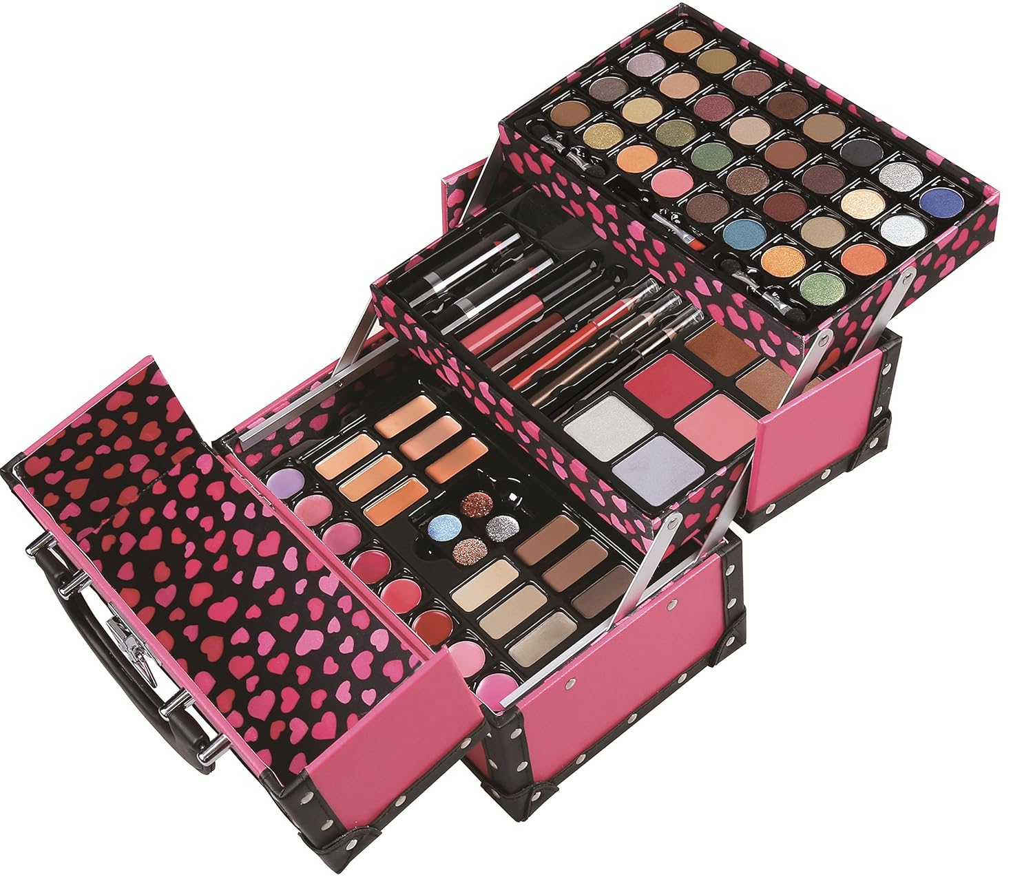 BR Carry All Trunk Train Case with Makeup and Reusable Case Makeup Gift Set (Pink) : Beauty