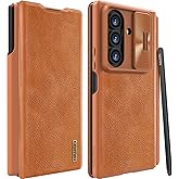 Nillkin for Samsung Galaxy Z Fold 7 Wallet Case with S Pen Holder & Stylus, [Slide Camera Cover][Hinge Protection] Premium Leather Shockproof Slim Cover Flip Phone Case for Galaxy Z Fold 7 Brown
