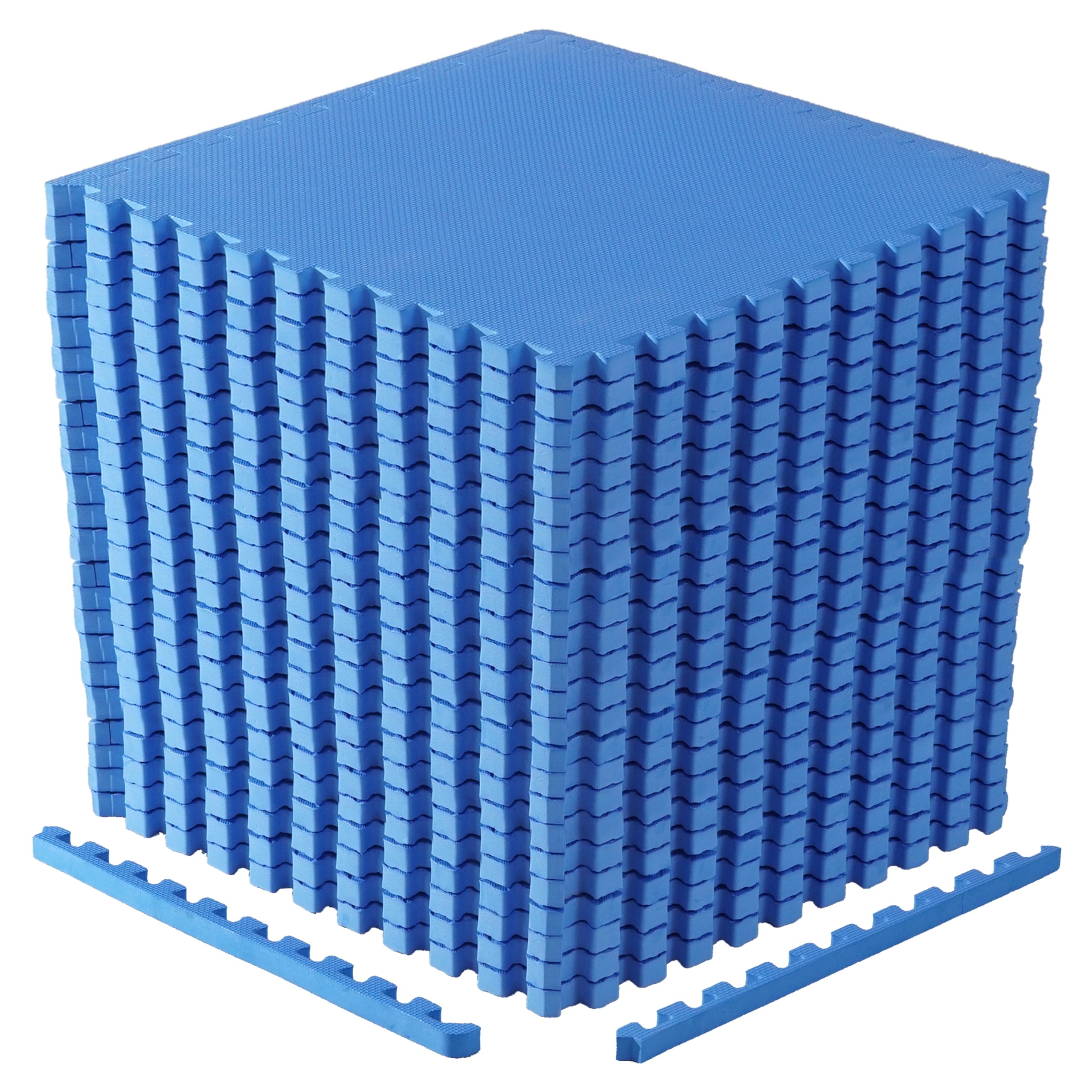 CAP Barbell 1-Inch Interlocking EVA Foam Exercise Puzzle Mat Home Gym Flooring - 4 Pack | 24" x 24" x 1" | T Pattern - Blue Image