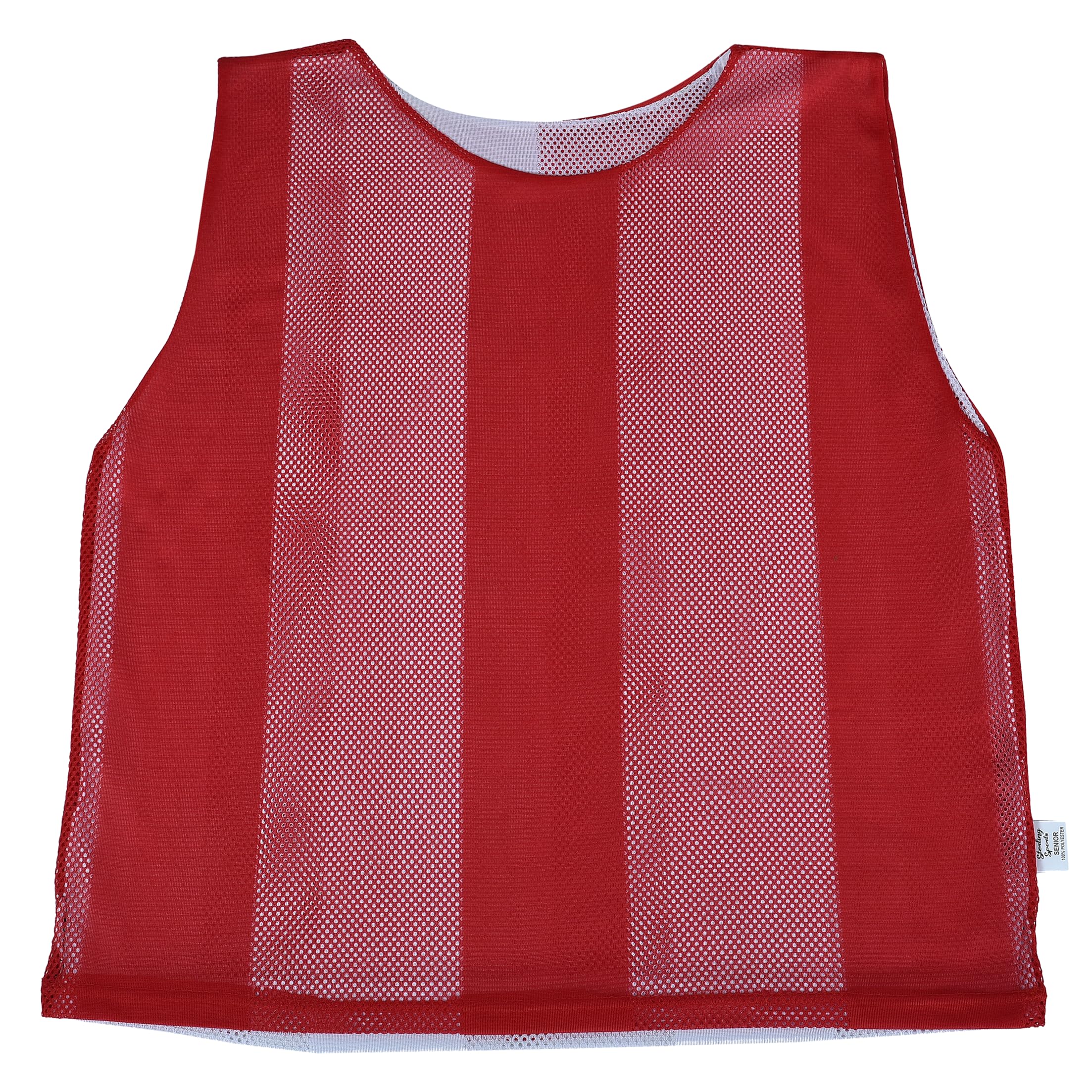 Reversible Training Bibs Pack of 10 Football Hockey Netball Outdoor Sports Activity Double Sided Junior Youth Adult Sizes Unisex T-Shirts Mesh Jersey (Red/White, Junior (7 to 12 years old))