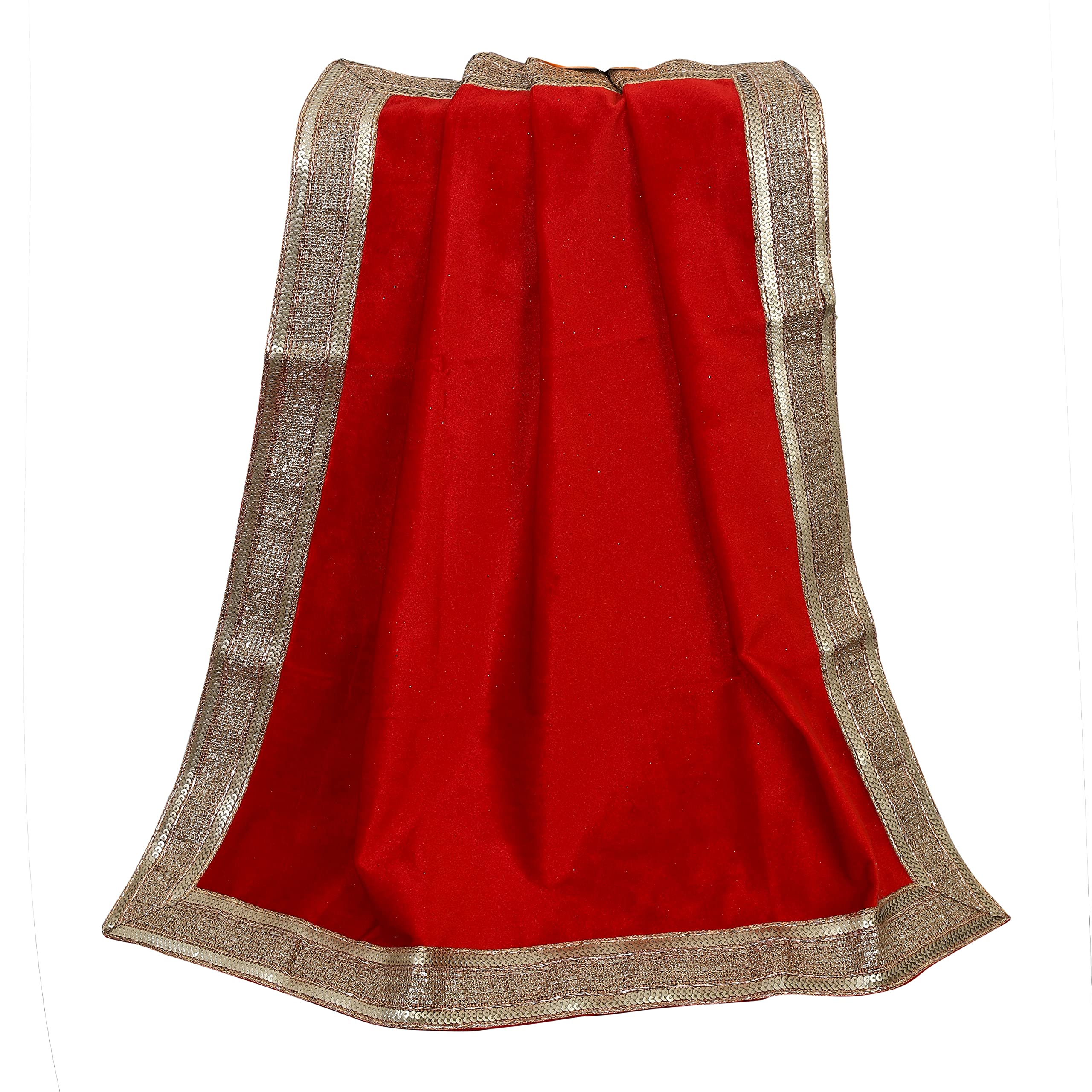Indian Consigners Solid Bright Red Velvet Cloth With Golden Shinny Border, Multipurpose cloth for Pooja, Aasan, Gift, Occasion, Anniversery Glitter Party TableCloth