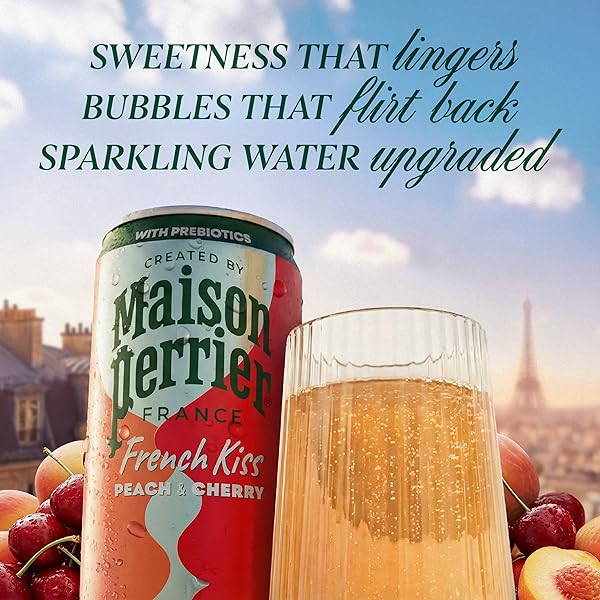 MAISON PERRIER FRENCH KISS SPARKLING JUICE BEVERAGE, PEACH & CHERRY FLAVORS WITH REAL FRUIT JUICES, 6PK 66.9 FL OZ