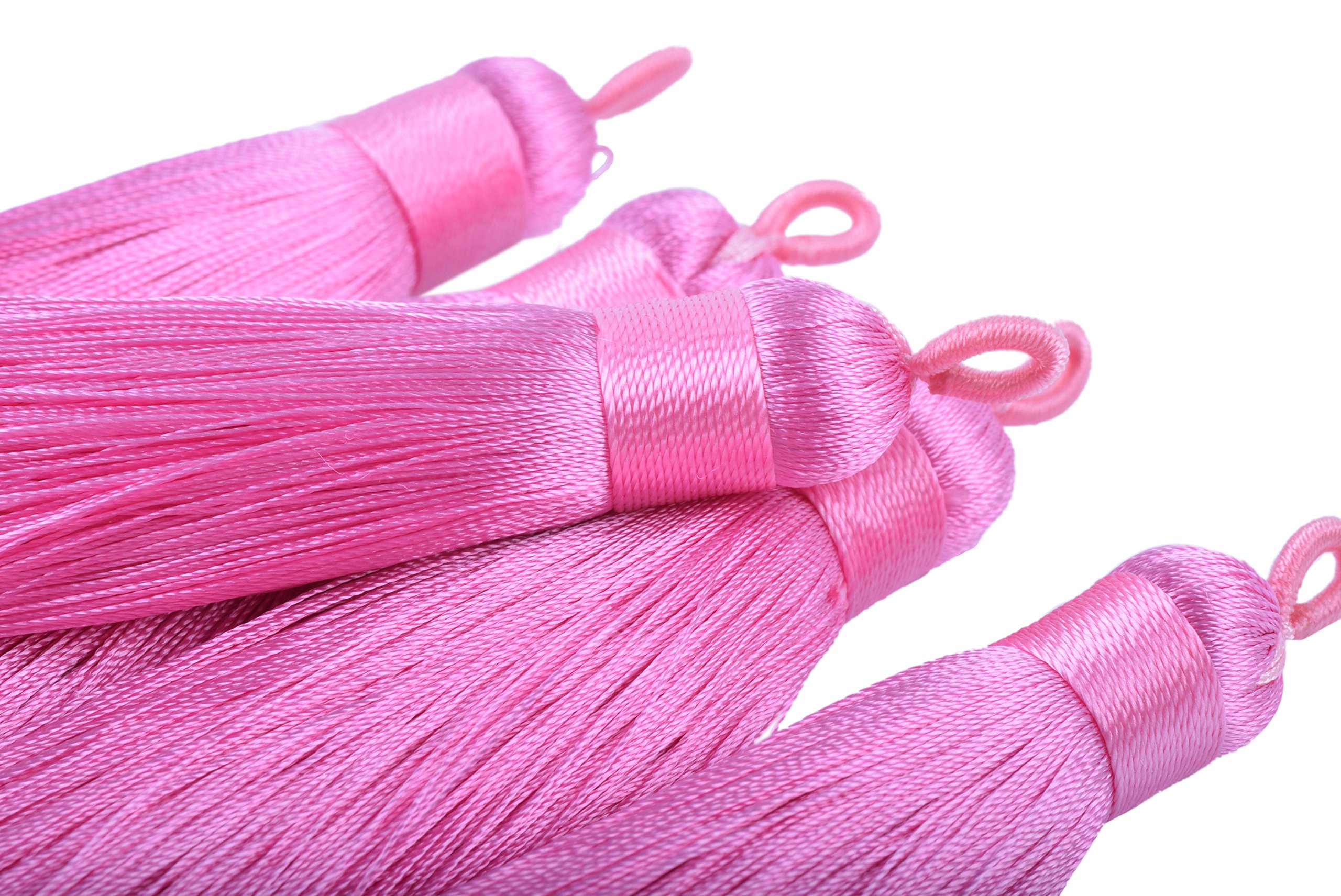 KONMAY 10pcs 3.4''(8.5cm) Handmade Imitation Silk Tassels with Hanging Loop for Jewelry Making (Dark Pink)