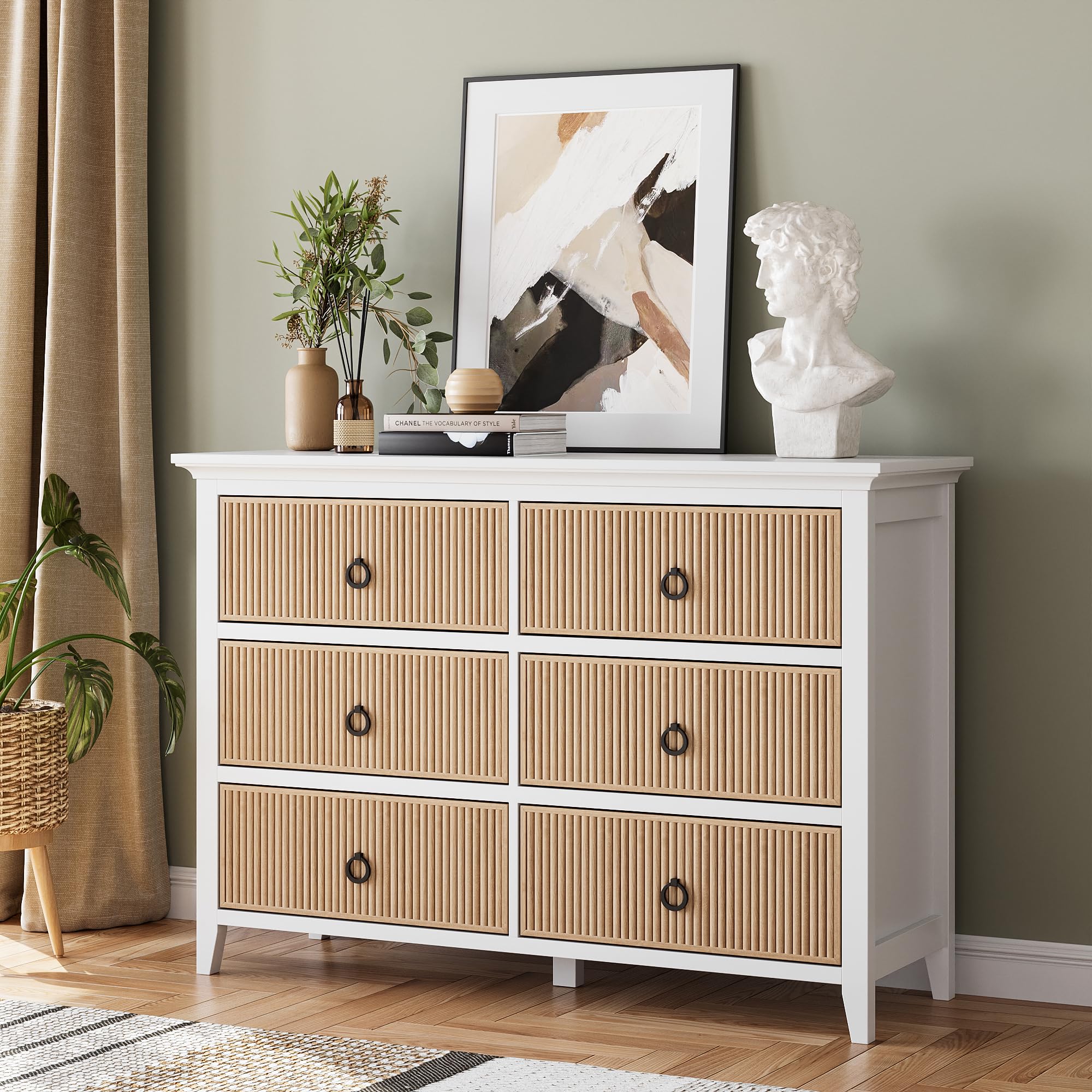 Photo 1 of **MISSING ASSEMBLY HARDWARE** GarveeHome 6 Drawer Dresser for Bedroom?Waveform Fluted Chest with Large Drawer, Wooden Chest of Storage Cabinet, Fluted Dressers for Bedroom Living Room Hallway Closet, Anti-Tipping