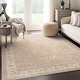 Well Woven Asha Rome Beige Cream 5'3" x 7'3" Area Rug - Oriental Floral Pattern, Easy Clean, Floor-Friendly Backing - for Liv