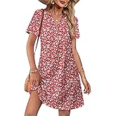 WIHOLL Summer Dresses for Women Casual V Neck Wedding Guest Dress Hawaiian Midi Dress Fashion Beach Vacation Clothes
