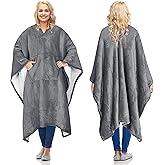 Catalonia Sherpa Wearable Poncho for Adult Women Men, Wrap Blanket Cape with Pocket, Warm, Soft, Cozy, Snuggly, Comfort Gift, No Sleeves, Grey