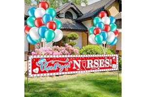 RAGNHILD Thank You Nurse Banner and Balloon Set, 2025 Nurses Week Decoration, Nurse Appreciation Banner Backdrop National Nursing Day Yard Sign Backdrop for Nurse Rn Graduation Party Supplies,98.4×18inch