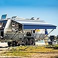 YESCAMP Manual RV Awning Complete Kit Retractable Camper Awning for RV or Trailers RV Roll Out Awning for Camper or 5th Wheel,Travel Trailers,Toy Haulers,Motohome(12Ft,Black Frame,Blue Stripe)