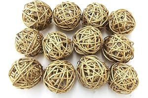 Fascola 12pcs Multi Colors Wicker Rattan Balls, Garden, Wedding, Party Decorative Crafts, Vase Fillers, Rabbits, Parrot, Bird Toys (Gold, 3CM)