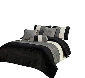 Cozy Beddings 7 Piece Amber Jacquard Comforter Set Queen Black
