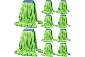 Lallisa 10 Pcs Commercial Mop Head Replacement Tube Microfiber Mop Heads for Floor Cleaning Industrial Mop Heads Looped End Wet Mop Head Refill for Home Commercial Industrial Use (Fruit Green,18 oz)