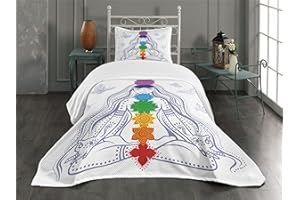 Ambesonne Colorful Bedspread Set, Girl in Lotus Colorful Stones Yoga Relax Theme Oriental, 3 Piece Decorative Bedding Coverlet and 2 Pillow Shams, Twin Size, Multicolor