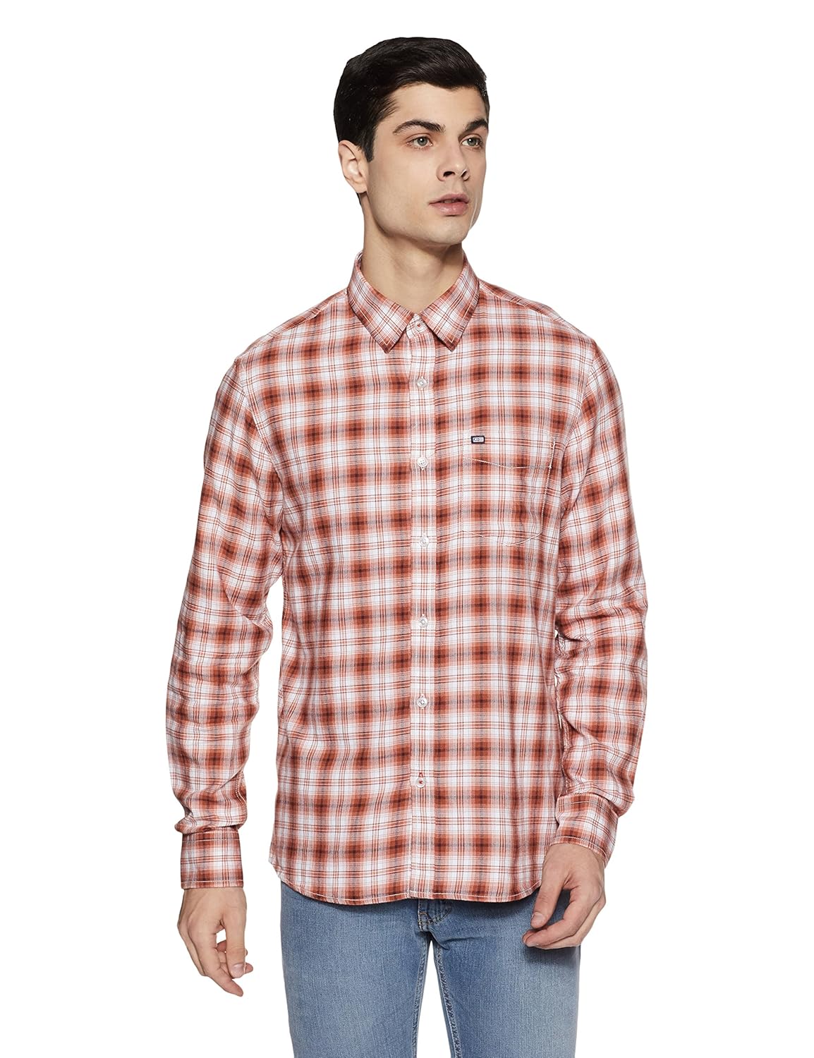 arrow sports men's checkered slim fit casual shirt