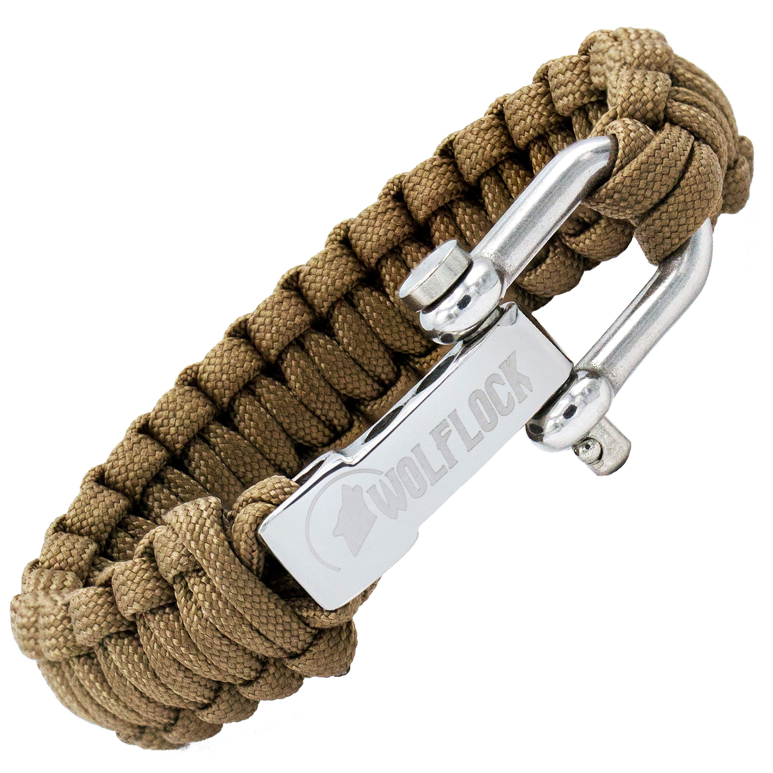 Wolflock Paracord Bracelet - Outdoor Survival Bracelet - Black / Brown / Green / Black / White - Quick-Release - Stainless Steel Gift for Men - Survivalist Coyote brown