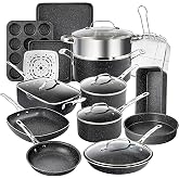 Granitestone 20 pc Pots and Pans Set Non Stick Cookware Set | Deep Frying Pan &amp; Bakeware Set Included, Metal Utensil Safe, Stainless Steel Cool Touch Handles, Oven &amp; Dishwasher Safe