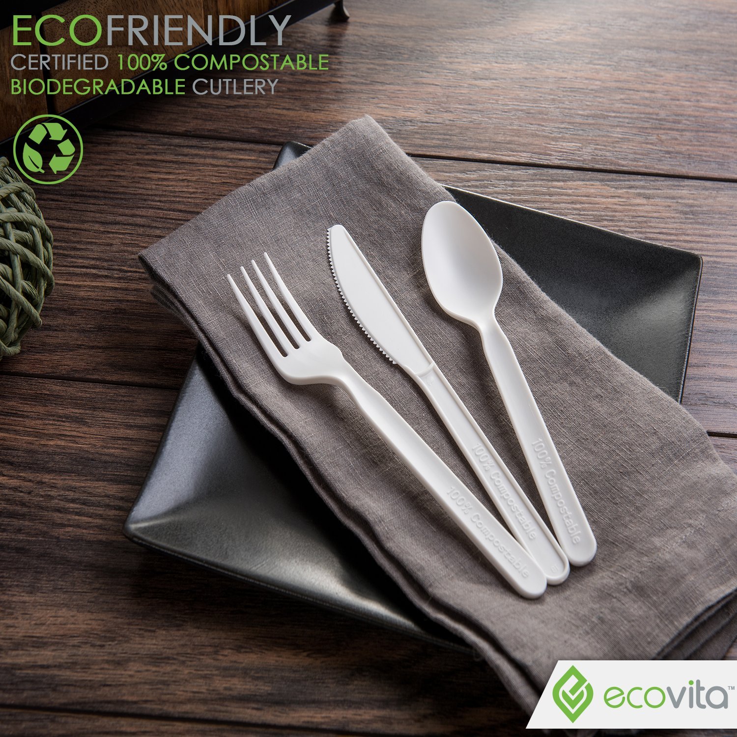 100 Compostable Biodegradable Forks Spoons and Knives Disposable
