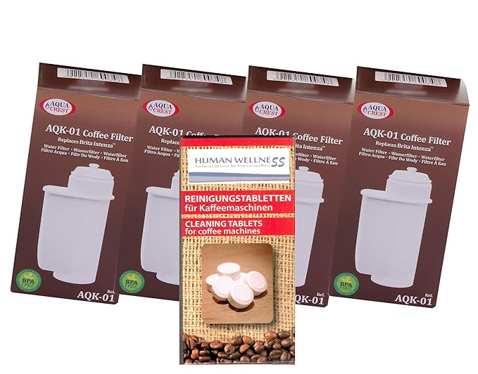 EcoAqua 4 x Wasserfilter AQK-01 kompatibel mit BRITA Intenza Filter für Siemens TZ 70003 EQ.3 EQ.5 EQ.6 EQ.8 EQ.9 TK7 + 10 Re