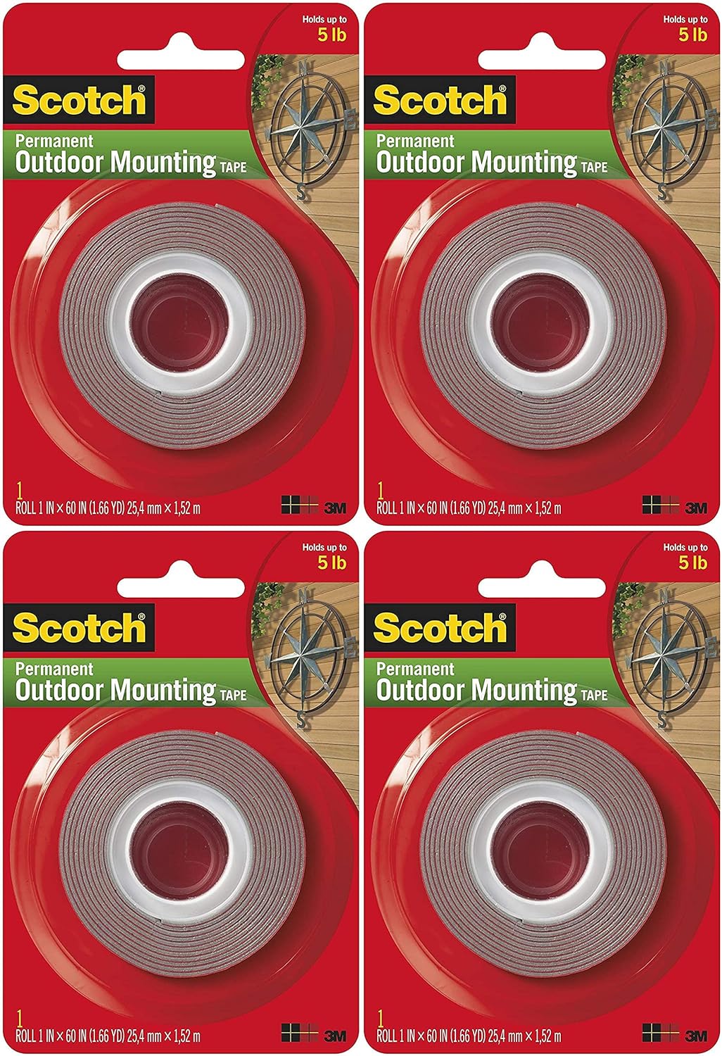 Scotch Permanent Outdoor Mounting Tape, Holds 5 lbs, 1 in