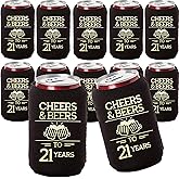 Cheers and Beers to 21 Years Can Coolers, Set of 12 - Black and Gold 21st Birthday Decorations and Party Favors for Men and Women - Cheers to 21 Years