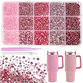 15000Pcs Pink Rhinestones for Bedazzling, Jelly Bedazzling Resin Gems 3-5mm, Hot Pink Gems Bedazzling Kit for Crafting, Flatback Color Gems for Nails Face Makeup Crafts Tumblers