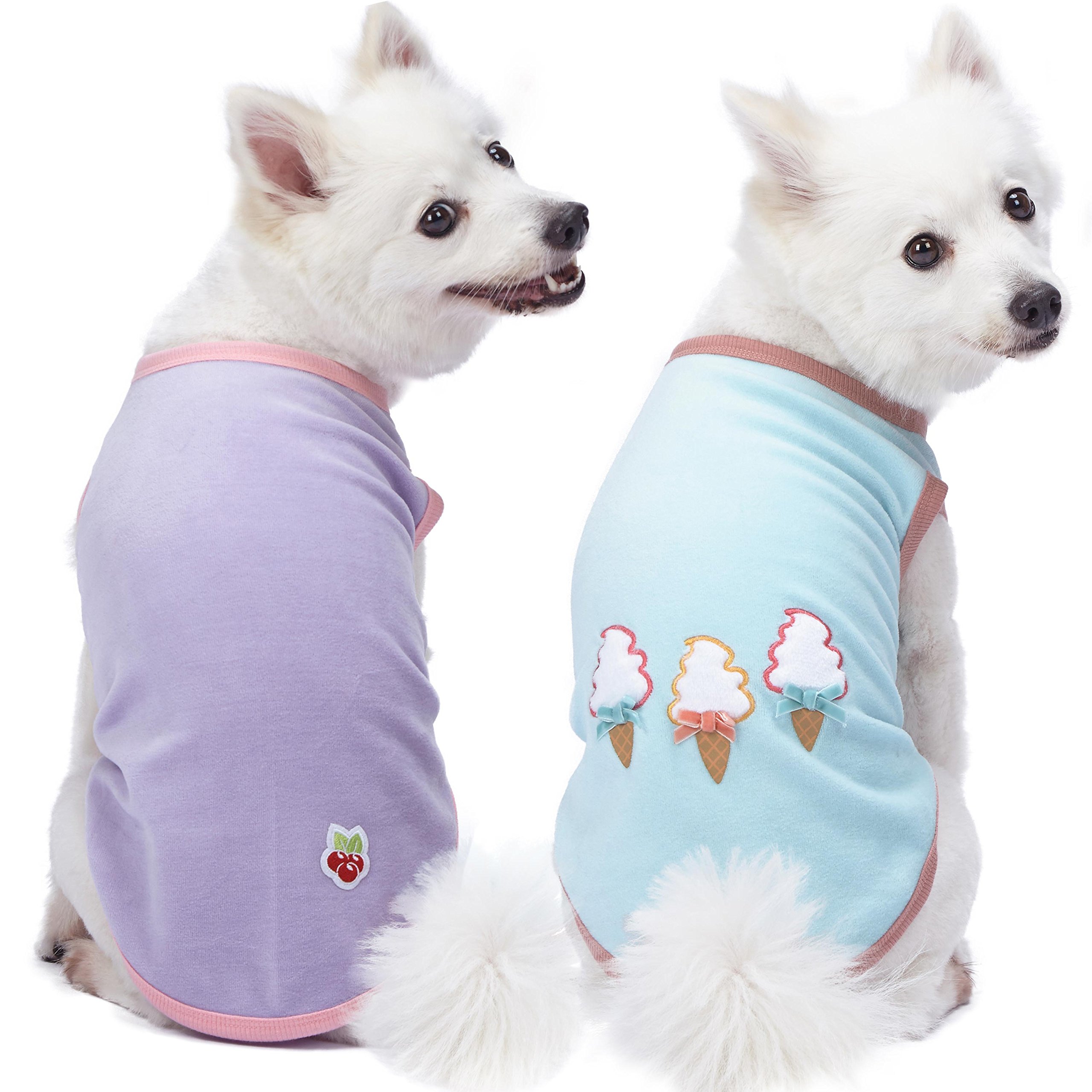Blueberry Pet Pack of 2 Soft & Comfy Perfect Wardrobe Essential Everyday Cotton Blend Dog Pajamas & Tank Top T Shirts, Back Length 14"/36cm, Pack of 2 Clothes for Dogs