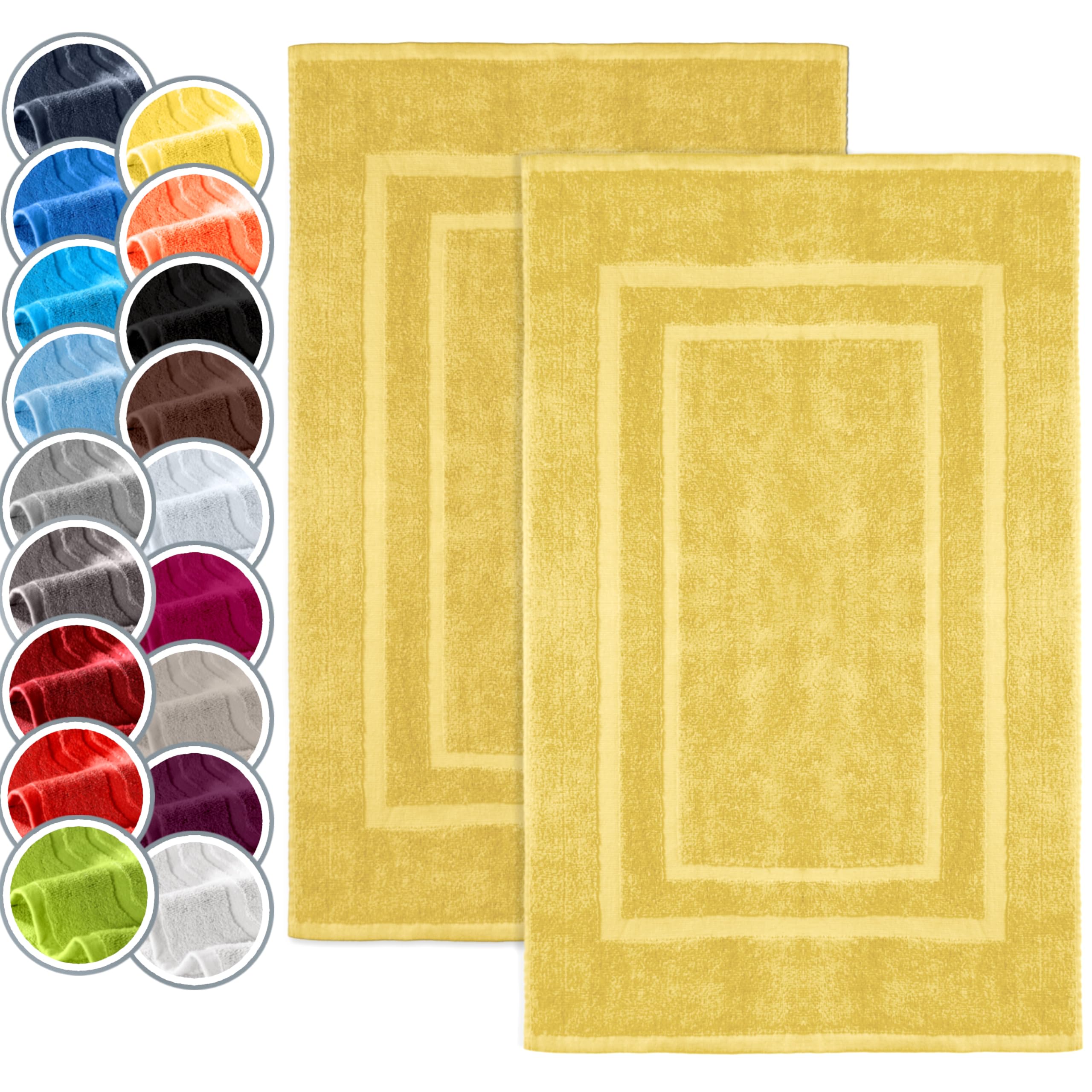 NatureMark Pack of 2 Terry Towelling Bath Mats, 50 x 80 cm, 100% Cotton, Yellow