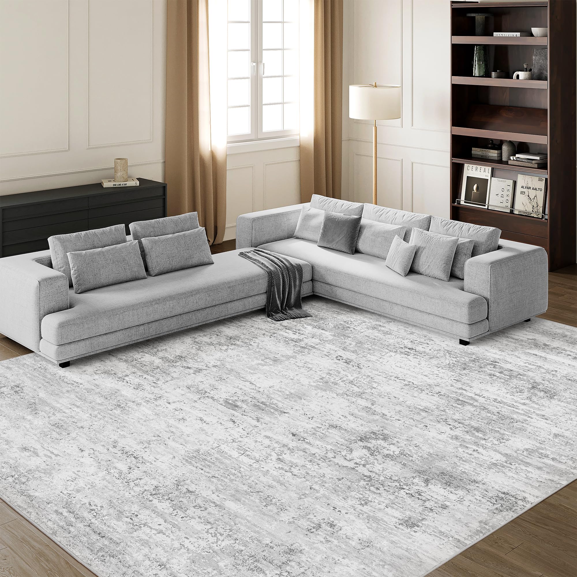 Photo 1 of Art&Tuft Washable Rug, Anti-Slip Backing Abstract Area Rugs, Stain Resistant Rugs for Living Room, Foldable Machine Washable Area Rug(01-Grey, 8'x10')