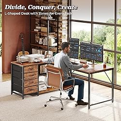 PRAISUN 53" L Shaped Desk with Power Outlets and