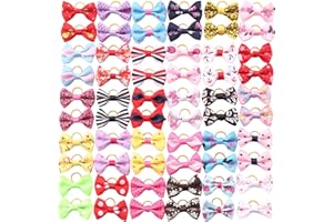 YAKA 60PCS (30 Paris) Cute Puppy Dog Small Bowknot Hair Bows with Rubber Bands Handmade Hair Accessories Bow Pet Grooming Products (60 Pcs,Cute Patterns) (Rubber Bands Style 4)
