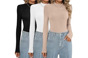 Riyiper 3 Pcs Women's Mock Turtlenecks Shirts, Long Sleeve Slim Fitted Tops Stretch Basic Lightweight Bustier Pullover Tee