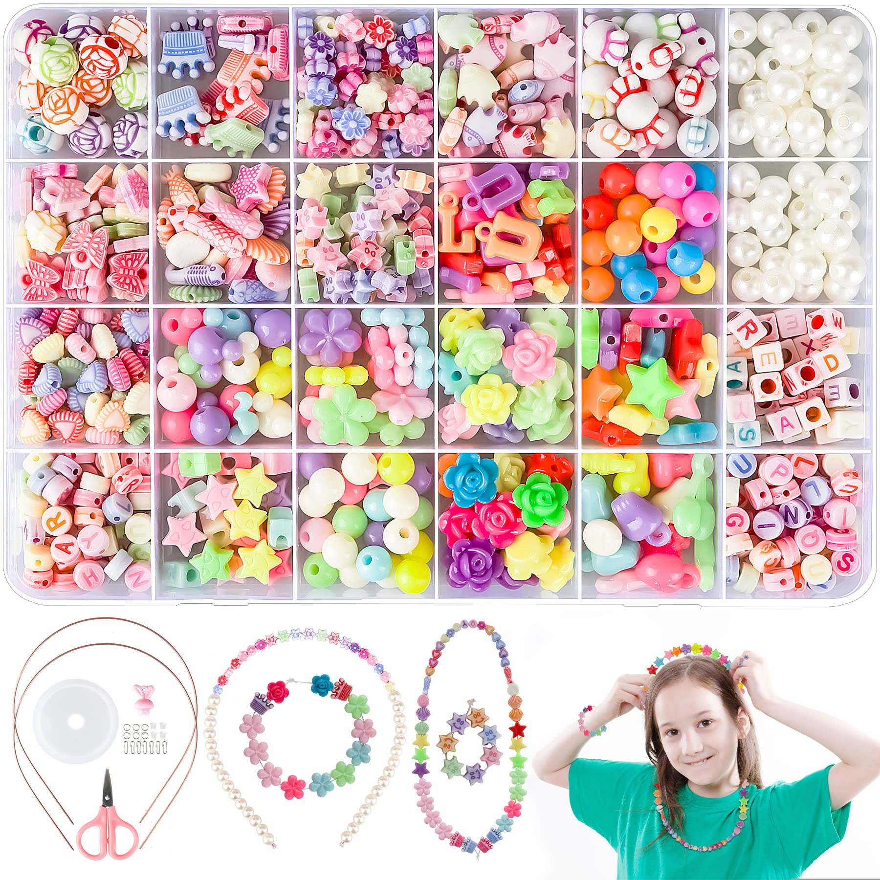 UUEMB Children DIY Beads for Jewellery Making Kit, 550pcs Bracelet Making Kits for Kids, Beads for Making Necklace Bracelet Ring, Birthday Gifts for Girls Children Age 4-12, Colourful