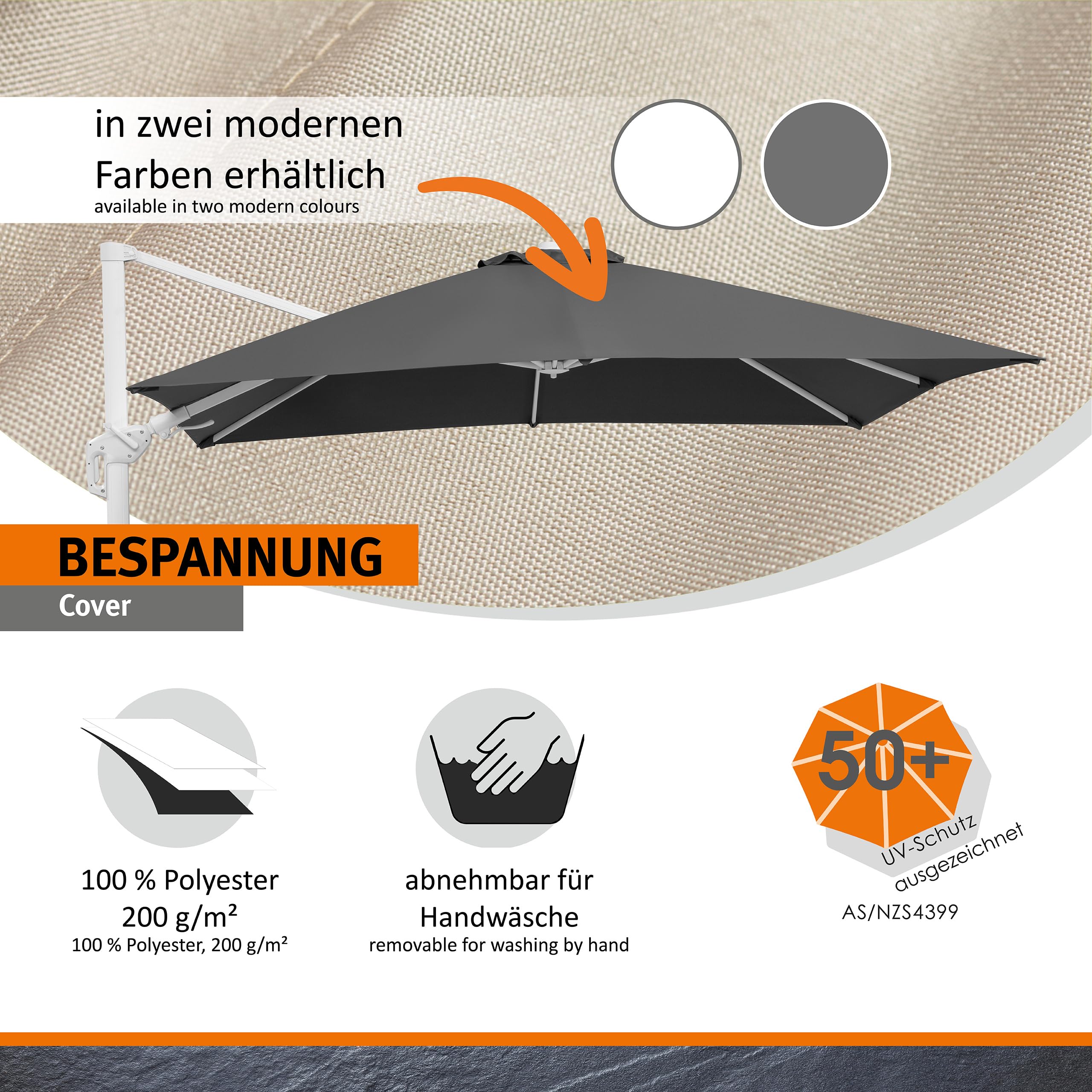 Schneider Sonnenschirm Rhodos Twist Bianco, anthrazit, 300 x 300 cm quadratisch, 731-15, Gestell Alu/Stahl, Bespannung Polyester, 25.7 kg 7