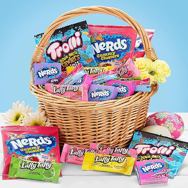NERDS EASTER CORE WINNERS BASKET FILLER VARIETY BAG, NERDS GUMMY CLUSTERS, SWEETARTS, TROLLI, LAFFY TAFFY, AND NERDS ORIGINAL, 34.3 OZ, 100 COUNT