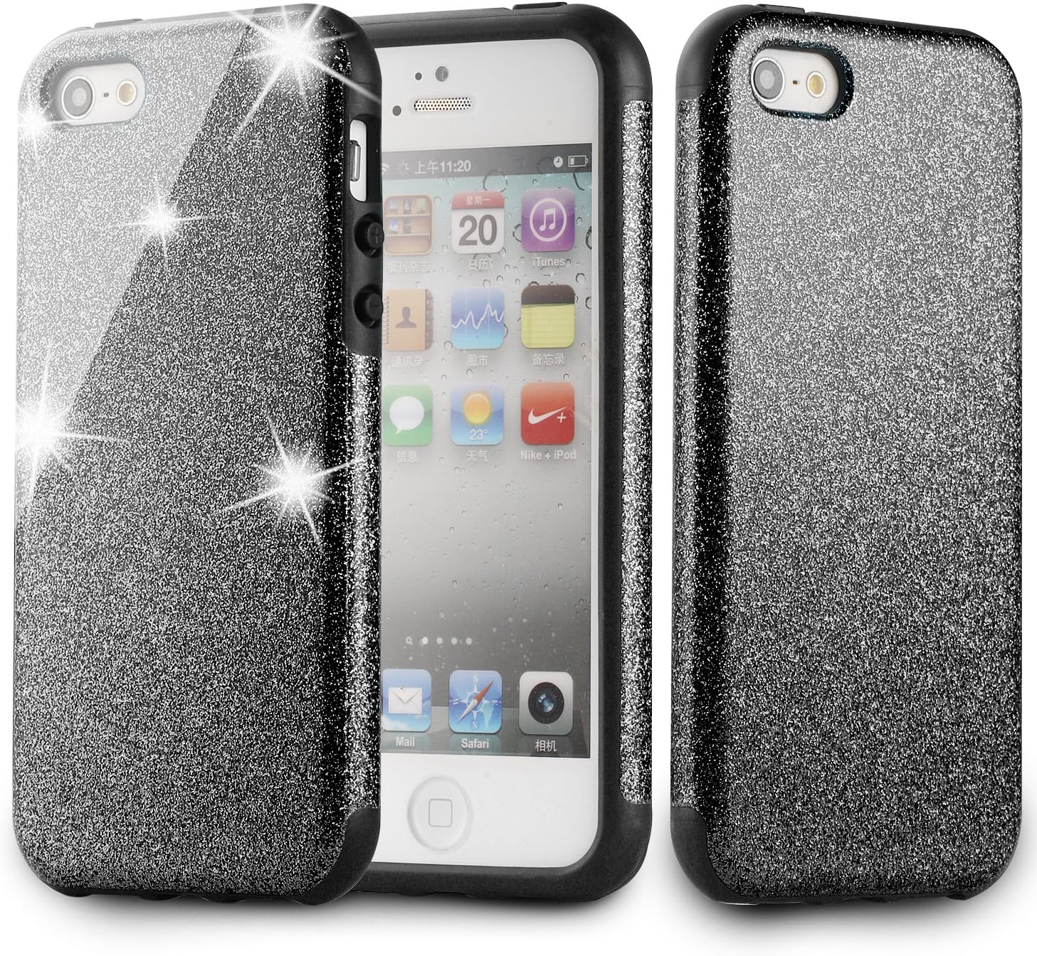 MEKO iPhone Case, Shiny Sparkle Glitter Bling Case Built-in Sparkles - Premium Firm Rubber Bumper Case [Scratch Resistant] - iPhone SE Case, iPhone 5 case,iPhone 5S Case - (Black)